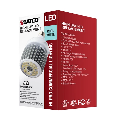 Satco S33116 LED 100V-277V =600W Metal Halide HID Replacement Mogul EX39 4000K - Picture 12 of 12