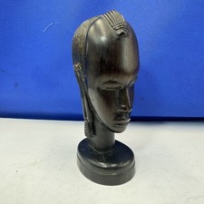 Wooden Woman Tribal African Wood Carved Bust Head Statue Figure Vintage