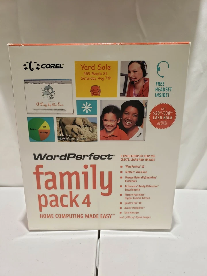 WORDPERFECT Family Pack 4 Home Computing W/Headset WIN98E/ME/2000/XP SEALED!! - Image 2 of 4