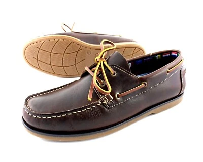 Bootsschuhe Herren braun Deckschuhe Segelschuhe Leder Schnürer 2 Eye Boat Shoes - Bild 1 von 4