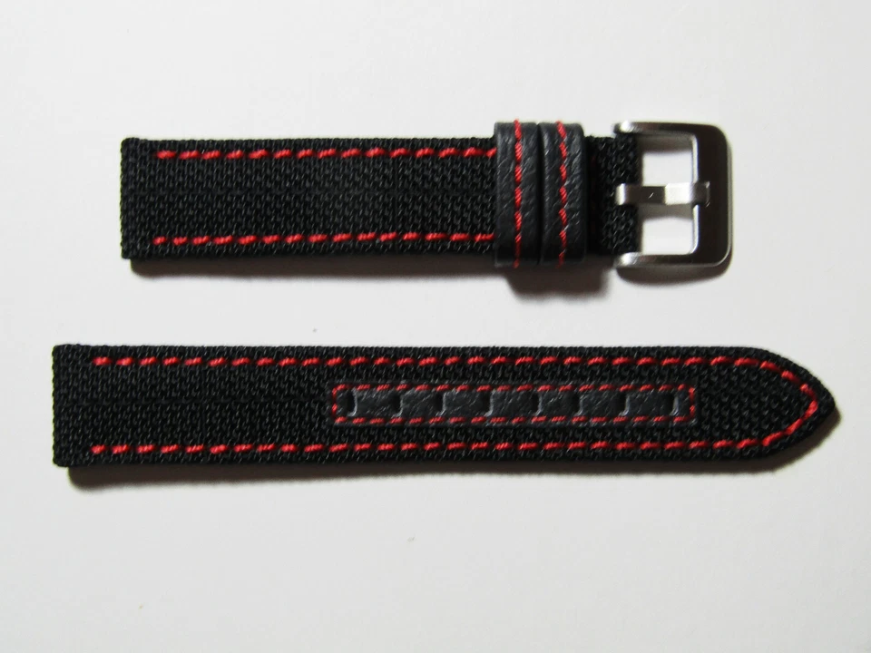 24mm Hadley-Roma MS848 Mens Red Genuine Nylon and Leather Watch Band Strap - Image 2 of 3