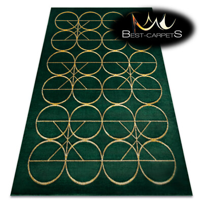 Exklusiver moderner Teppich ''EMERALD'' stilvoll Glamour Kreise GRÜN / GOLD hochwertig