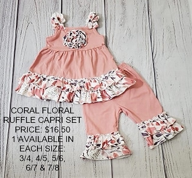 GIRLS EVERYDAY BOUTIQUE CORAL FLORAL RUFFLE CAPRI SET 4/5, 6/7