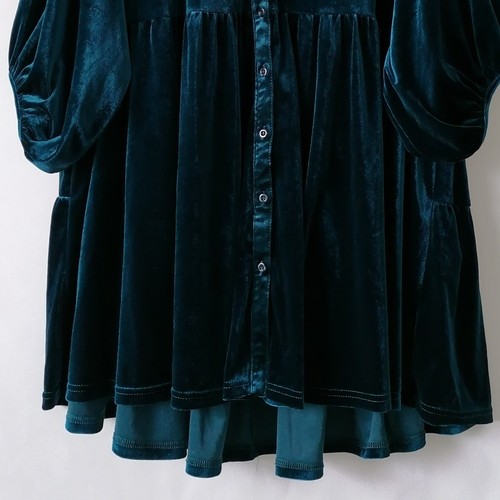 Umgee Womens Teal Blue Velvet Long Sleeve Collared Hi Low Hem Shirt Dress Size S - 第 3/8 張圖片