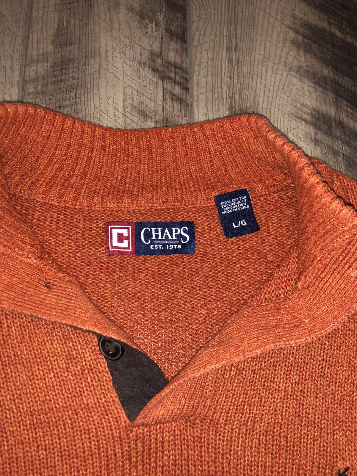 Chaps Orange Collared Pullover Sweater Brown Elbo… - image 3