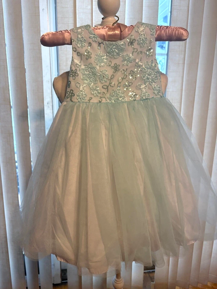 2 Vestido Marmellata Talla 5 Verde GEMELOS Tul Lentejuelas Boda Flor Niña Pascua Foto 2 de 4