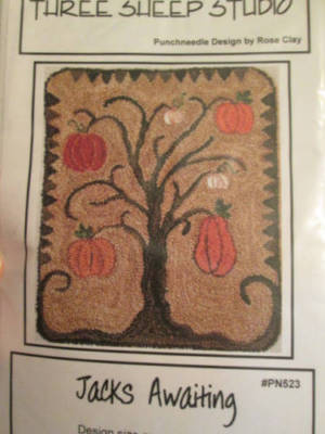 Jacks Awaiting Punchneedle PATTERN-Pumpkins & Tree -Three Sheep Studio