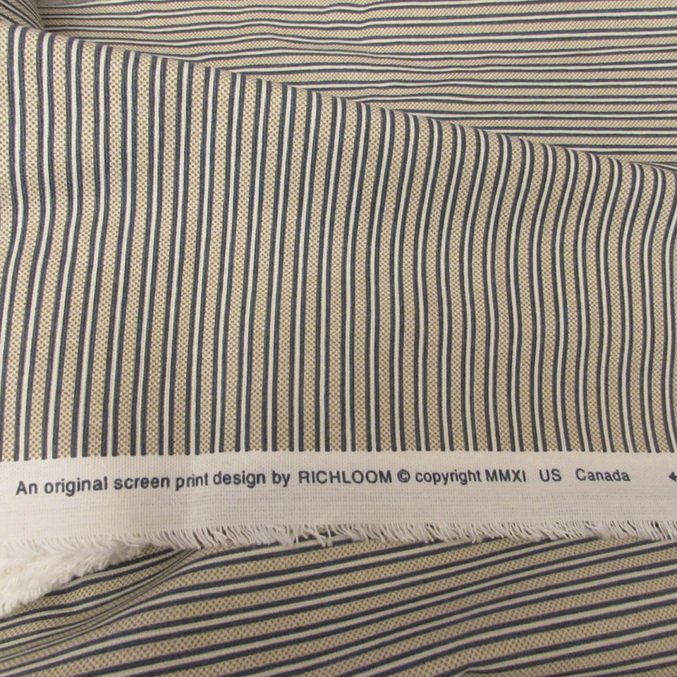 Upholstry Fabric Screen Print by Richloom 2011 Stripe Blue White Tan BTYx 54 - Image 3 of 4