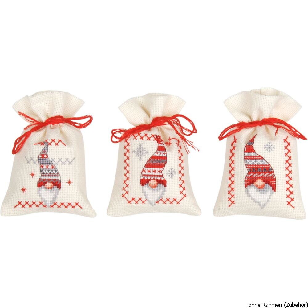 Vervaco counted herbal bags stitch kit Christmas gnomes kit of 3, DIY