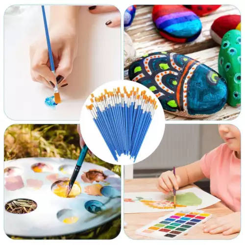 100pcs Artist Paint Flat Brushes Set Acrylic Oil Watercolor Painting Art Craft - Picture 8 of 10