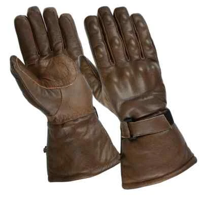 Gallanto Biker Armoured Leather Long Gloves Motorcycle Black Red Brown Grey