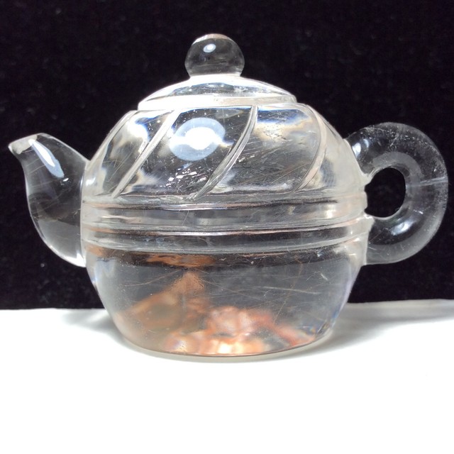 Handcarved Chinese teapot, natural crystal, red gelatin crystal. 80g. eBay