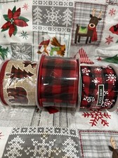 3 CHRISTMAS RIBBON Reindeer Tree Bear Plaid Snowflakes WIRED EDGE 2.5"
