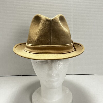 NEW YORK HAT★VINTAGE LEATHER FEDORA HAT New York Hat Co Lambskin Fedora Leather Black size L Made in USA