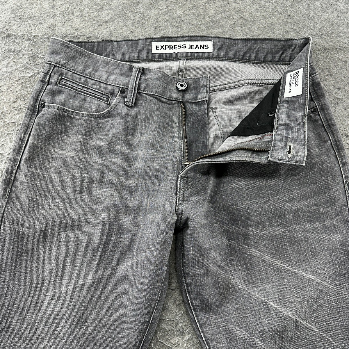 Express Jeans Rocco Mens 32x28 Gray Denim Slim Fit Straight Leg Low Rise  Stretch