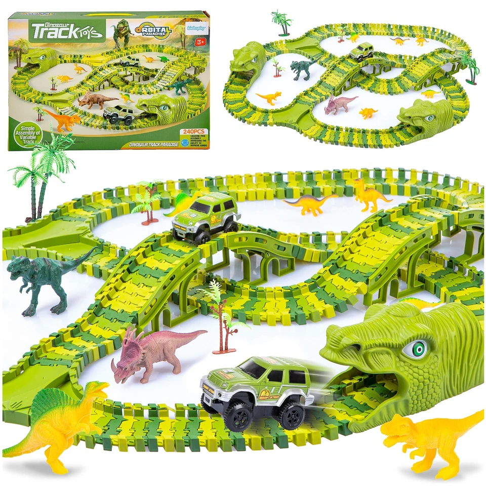 KINDERPLAY Mega große Dinosaurierpark Dinosaurier Rennbahn 360 cm, Magic Track 270 Teile, K