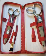 Vintage Griffon And Solinger Sewing Scissors Leather Red Leather Case