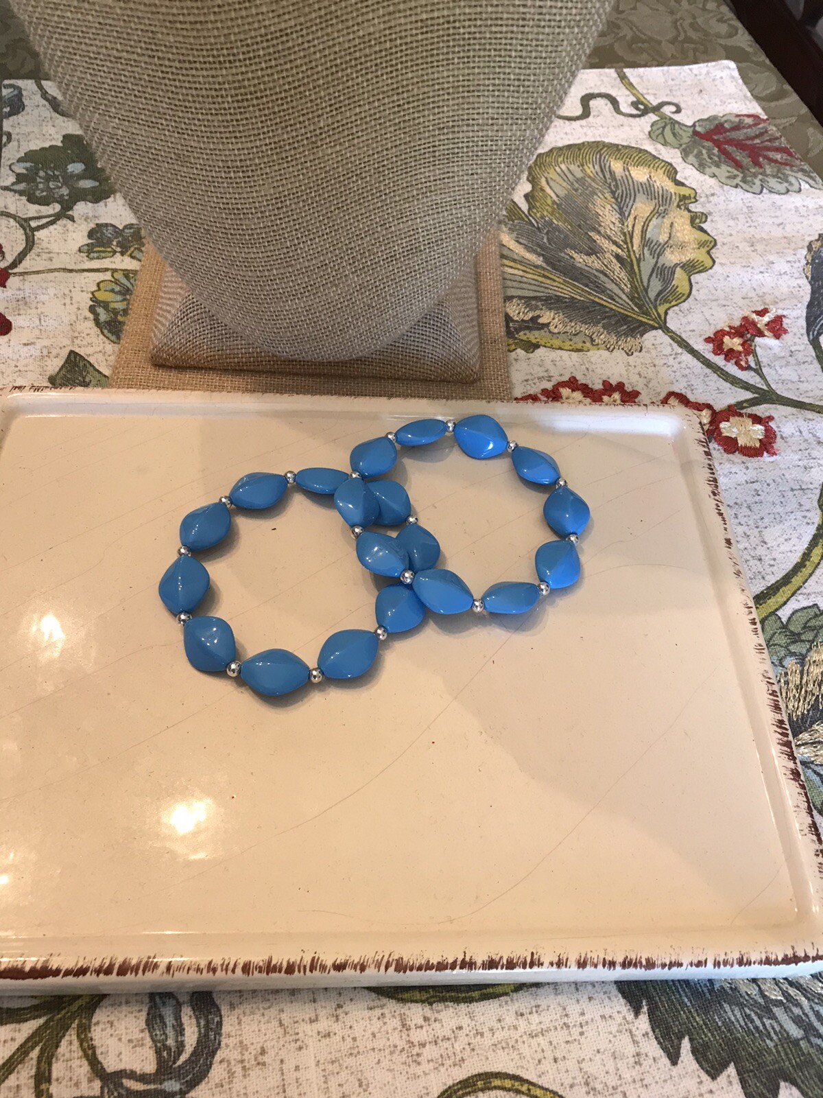 Jewelry Set Preloved Aqua Blue Hoop Earrings, Necklace, 2 Bracelets