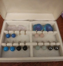 18 Interchangeable Layered Gemstone Earring set Pink Jade, Hematite, Onyx, Lapis
