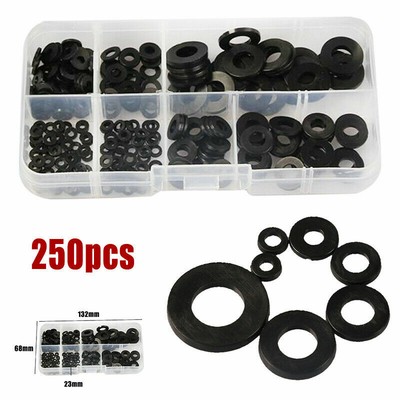 250Pcs Black Nylon Flat Washer Gasket Set Home Industrial Sealing Rings Assortment Kit 7 Models M2 M2.5 M3 M-4 M5 M6 M8 250Pcs Black Nylon Flat Washer Gasket Set Home Industrial Sealing Rings Assortment Kit 7 Models M2 M2.5 M3 M-4 M5 M6 M8