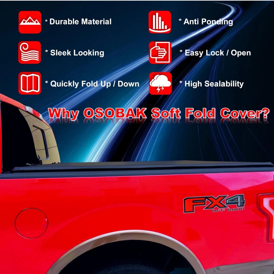 6.5' Soft Quad Fold for 88-02 Chevrolet GMC C1500 C2500 C3500 K1500 K2500 K3500 — 第 2/4 张图片