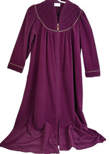 Vintage Vanity Fair Fleece Maxi Robe Housecoat Womens Med Burgundy Full Zip Cozy