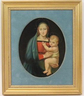 Madonna mit Kind Ölgemälde auf Blech unsigniert 18./19.Jhd (BK8308)