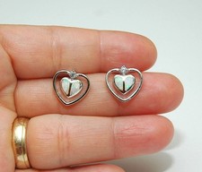 925 Silver Lab Opal Heart Stud Earrings, October Birthstone