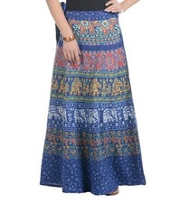 Women's Cotton Jaipuri Printed Long Wrap Around Full Size Maxi Skirt