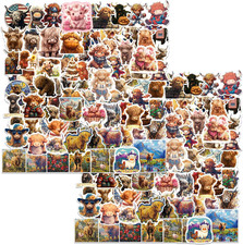 Highland Cow Stickers 100 Total - Vinyl Decals for Water Bottles, Luggage
