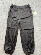 Owillo Pants Girls Youth Medium Black Satin Jogger Elastic Waist Pockets Pull On