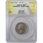 1932 S Washington Silver Quarter VF 20 Details ANACS SKU:I25520