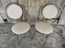 Paire Chaise SOUDEXVINYL Métal Chromé + Skaï Blanc Années 70 Vintage #D570
