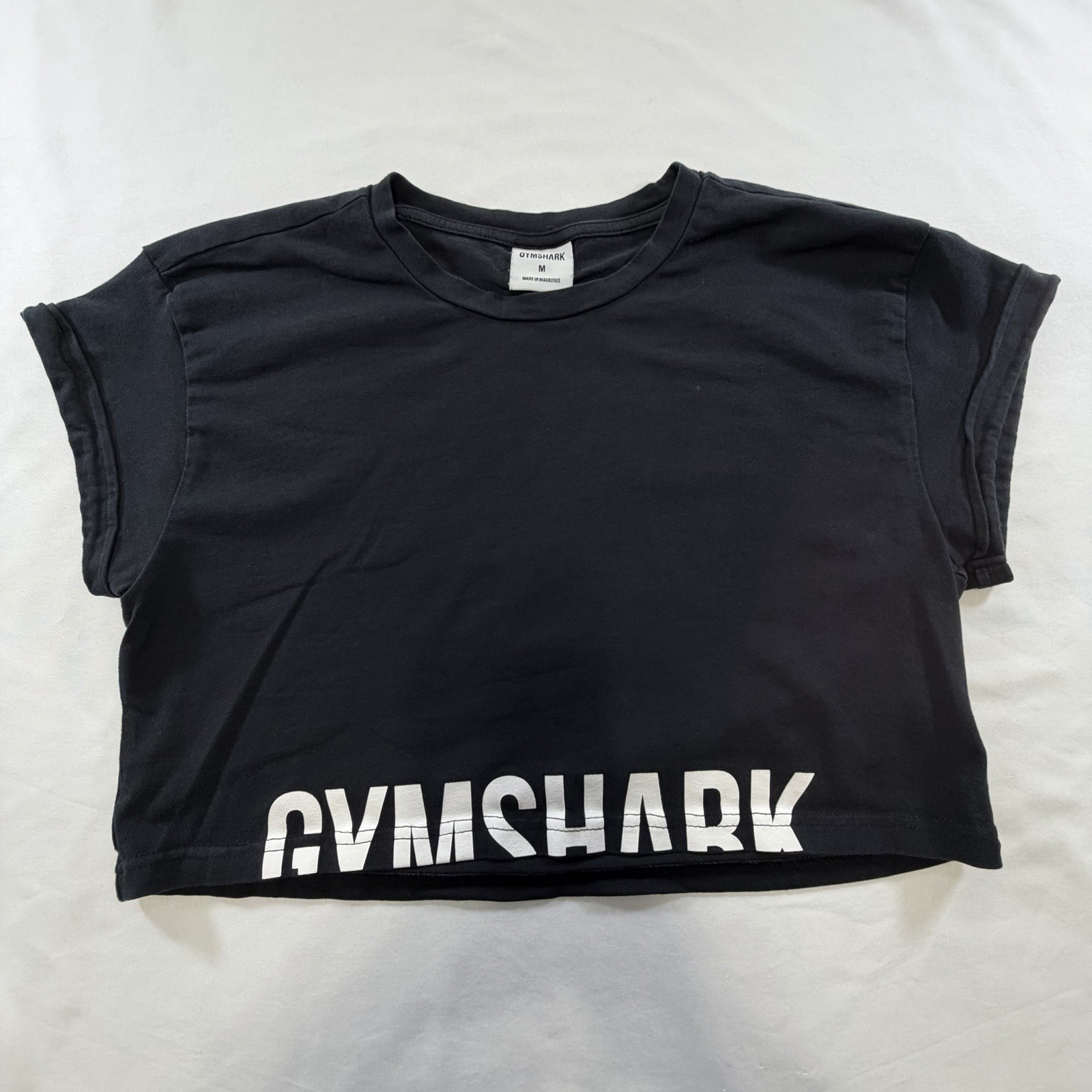 Gymshark Women’s Black White Cropped Logo T-Shirt, Regular Size M, Crew Neck