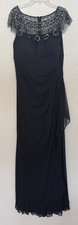 XSCAPE Black Beaded Sequin Lace Maxi Dress Boat Neck Cap Sleeve Zip Size 12