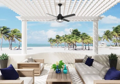 54" Hunter Searow Black WeatherMax Wet Rated LED Fan with Wall Control - Picture 6 of 10