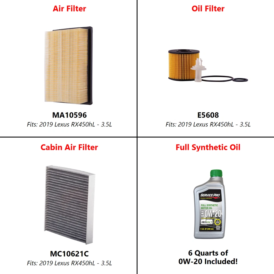 Fits: 2019 Lexus RX450hL 3.5L Complete Oil, Air & Cabin Filter Kit (0W-20) Foto 2 de 4