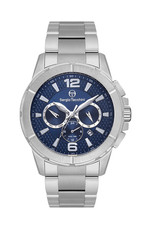 Sergio Tacchini Men's Watch Blue Dial Silver Steel Bracelet Dual Time - New