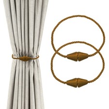 2 Pcs Magnetic Curtain Tiebacks, Modern Weave Curtain Tie Backs, Brown