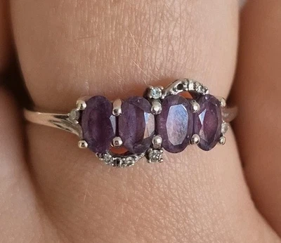 Wunderschöner 10k 417c Weißgold Amethyst Design lila Ring Größe P - Bild 1 von 3