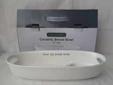 Servappetit Large Oval White Ceramic Bread Bowl 15"x6” with Butter Knife