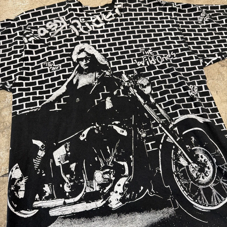 🔌Vintage 90s Easy Rider The Wild One AOP Tshirt Size Large 20x31 Rare - Image 2 of 4
