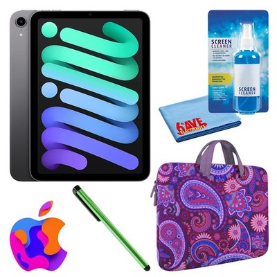Apple iPad Mini 6 (256GB, Wi-Fi, Space Gray) Bundle with Purple Paisley Sleeve