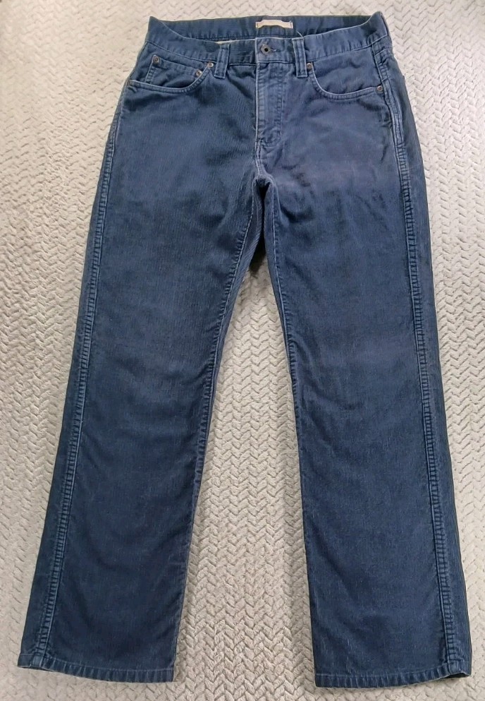LL Bean Mens 31x28.5 Blue Corduroy Dress Pants Flat Front Comfort Casual Career