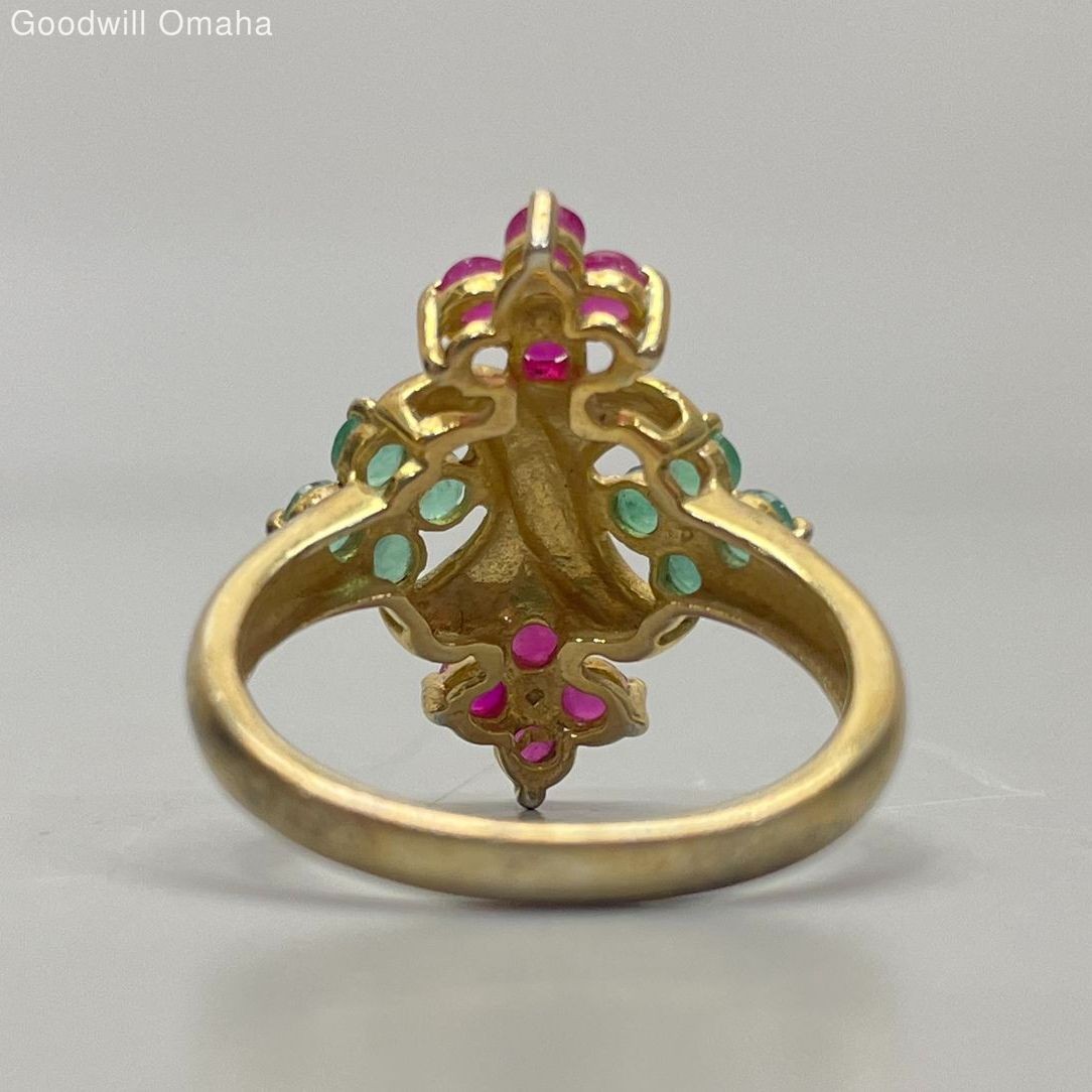 Gold Plated Sterling Silver Emerald/Ruby Gemstone… - image 3