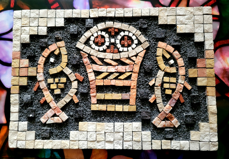 Vintage Eilon Mosaics Jesus Miracle Loaves & Fishes Art Mosaic Plaque Israel