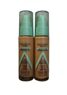 Clear Complexion Almay Salicylic Acid Foundation 730 GOLDEN CARAMEL Lot Of 2