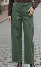 Jeans Women  s Y2K Cargo Wide Leg Pants Sz S Green Streetwear Baggy Skater Comfy