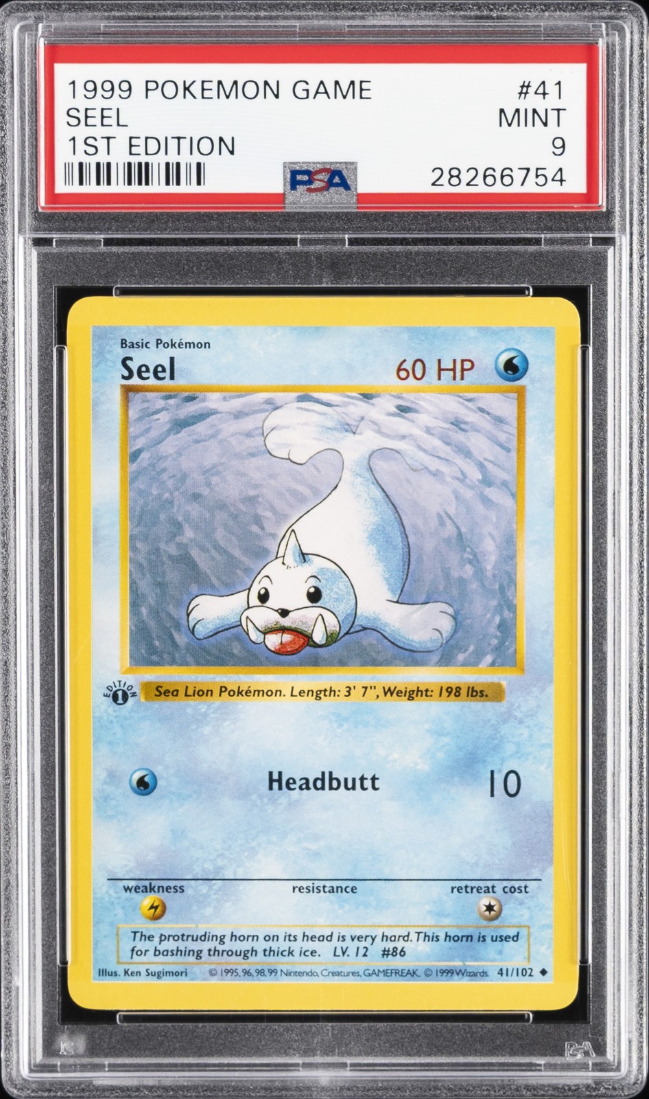1999 POKEMON BASE SET 1ST EDITION #41 SEEL PSA 9