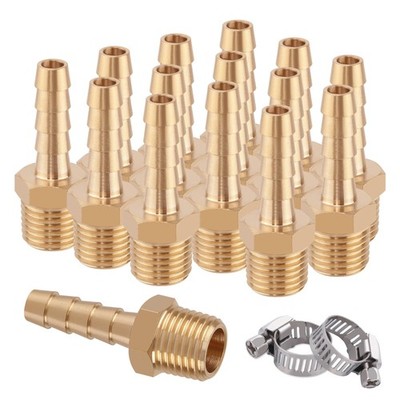 15 Pcs Brass Hose Barb Fittings,1/4'' Barb to 1/4'' NPT Male Thread Adapter,1/4...